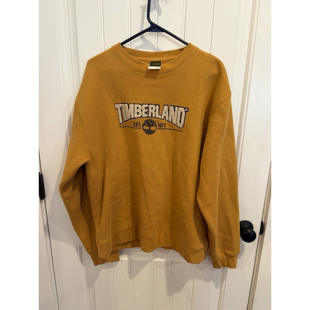 Vintage Timberland Men’s M Mustard Gold Crewneck Sweatshirt Embroidered Spellout